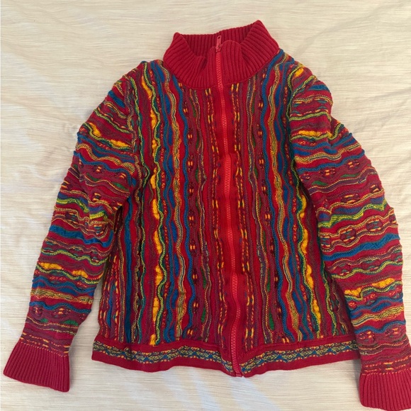 Red and Yellow Zip-Up Cardigan with Multicolored Pattern - Picture 3 of 3
